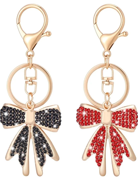 Pick Ur Color Gold Bow Keychain w/Rhinestone Crystals New - Picture 2 of 6